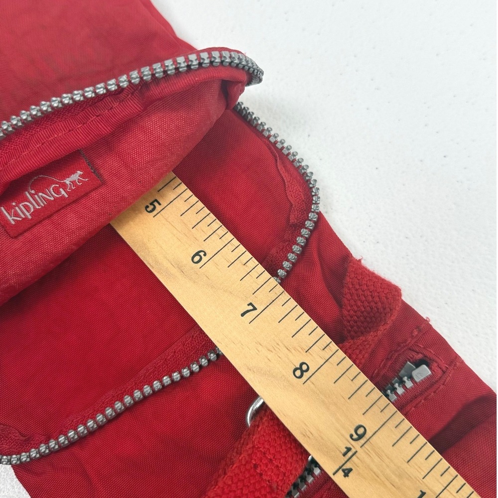 Kipling Red Crinkle Nylon Small Crossbody Bag Travel Utility Pouch Adjustable - Picture 9 of 9